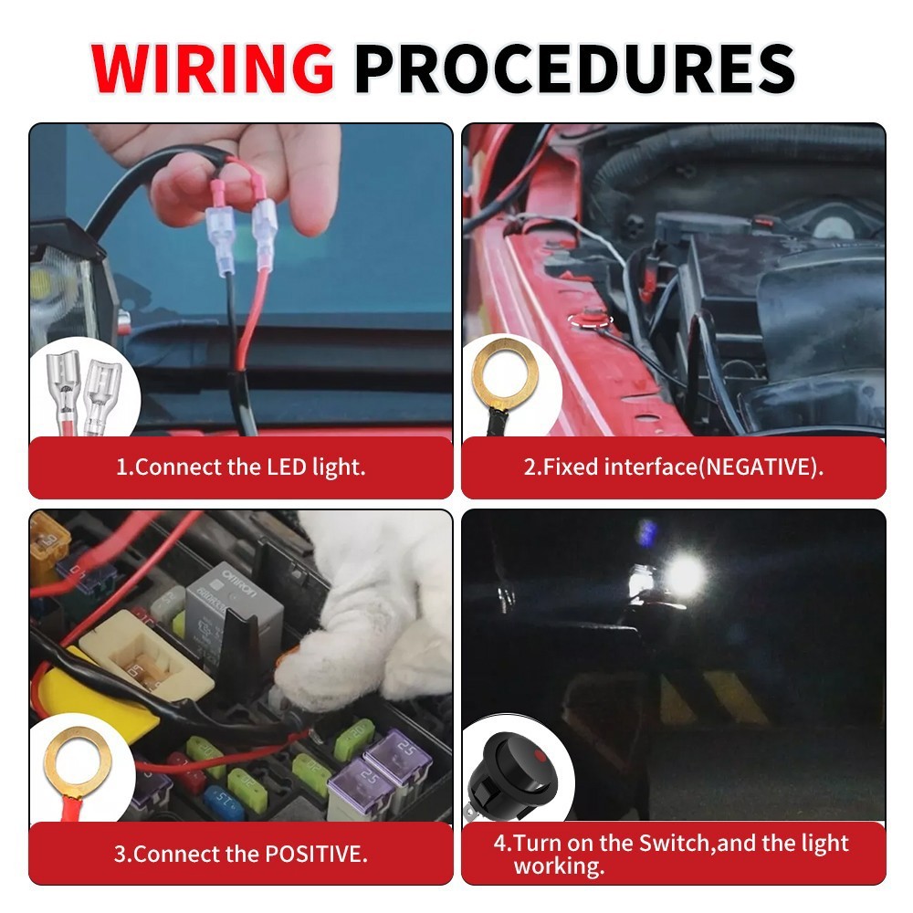 Wiring Harness 4 Leads 12V 40A Fuse Relay On-Off Switch LED Light Bar ...