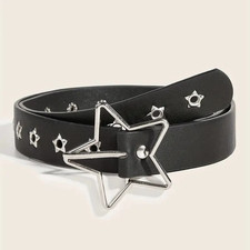 Y2K Punk Star Eyelet Black Rivet Belt Goth Leather for Women