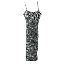 NWT Self Contrast Midi Dress Womens Sz M Black White Ruched Mesh Bodycon