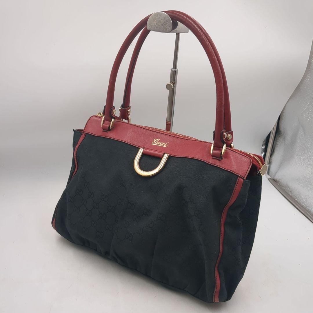 Gucci Abbey Tote Bag in Red Canvas with GG Leather Pattern Pre-Owned