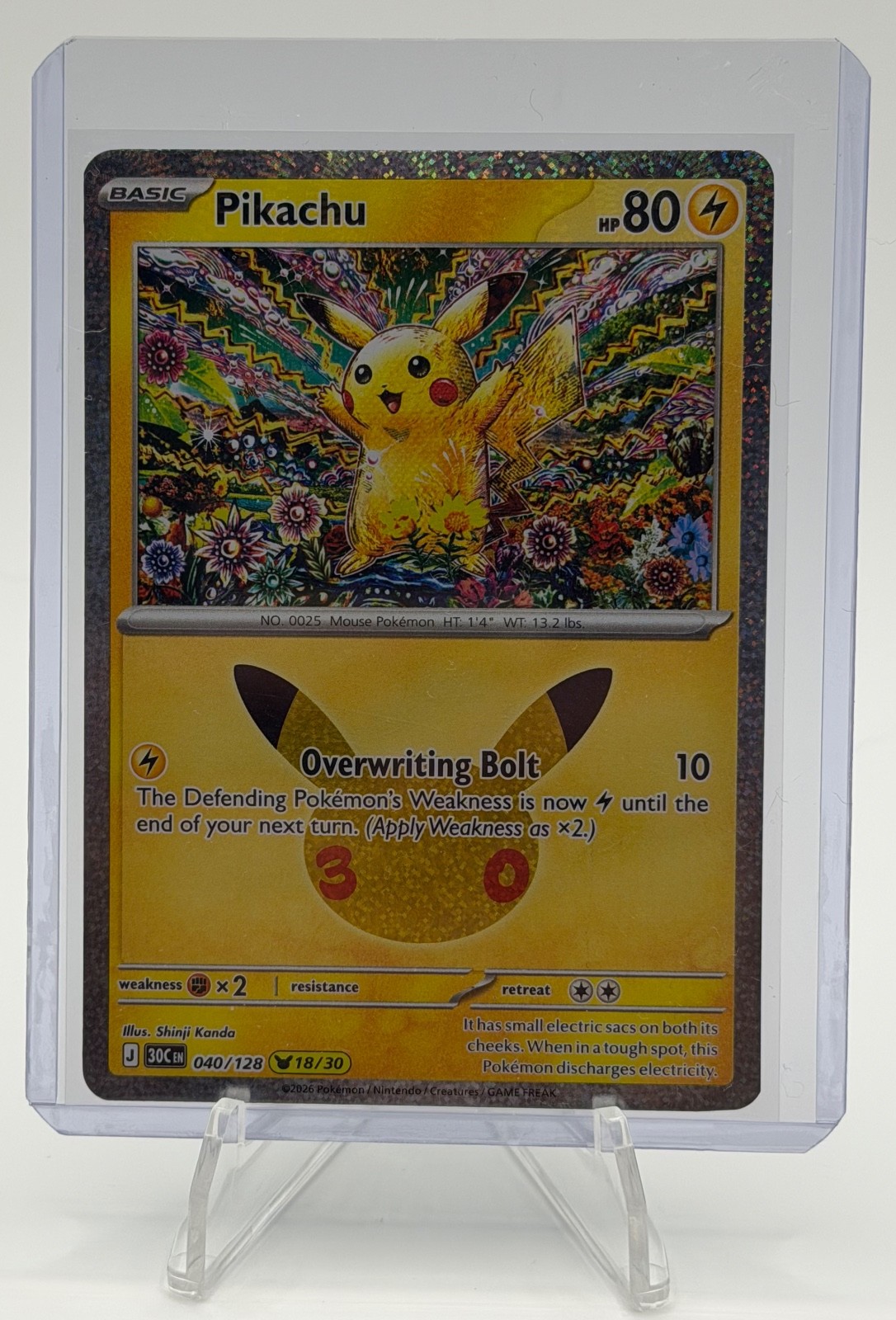Pokemon TCG Pikachu 040/128 (18/30) 30th Celebration Holo- English  colblector