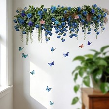Wall Decal Butterfly and Flower Design with Green Leaves 90x57cm PVC Material