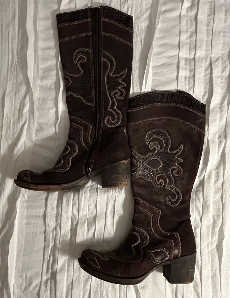 Botas de Vaquero Apepazza Marrón Gamuza/Cuero Tacón Western Talla 8/8.5 Foto 3 de 4