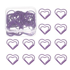 20 Pcs Heart Shape Paper Clip, Metal Paper Clip, Plastic Coating, Purple