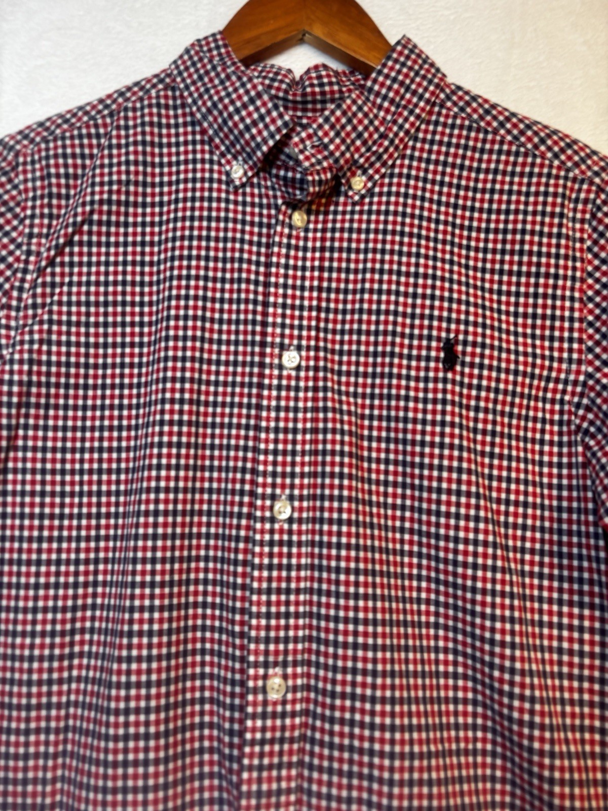 Vintage Polo Ralph Lauren Dress Shirt Mens XL Red Blue Gingham Button Up