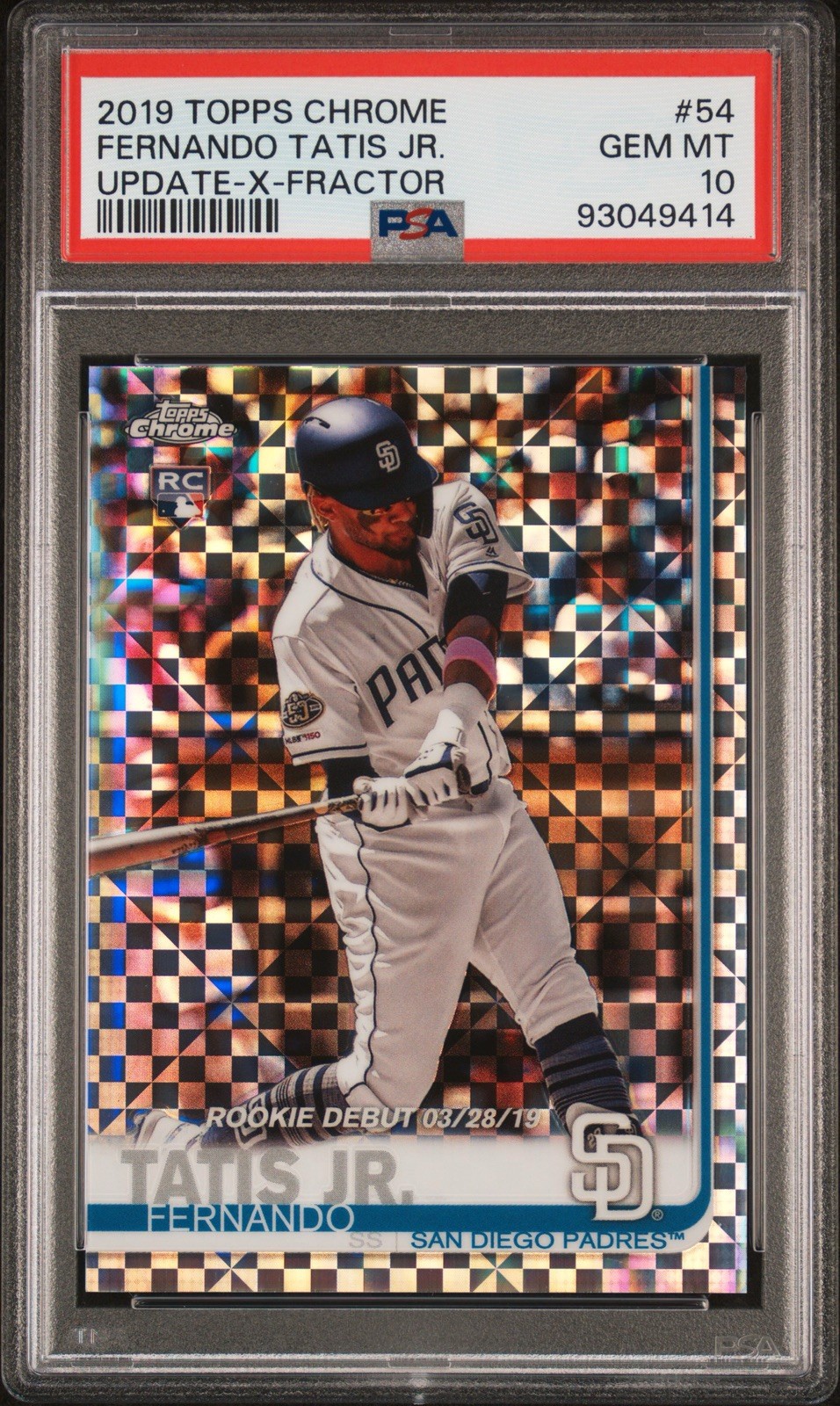 2019 Topps Chrome Update X-FRACTOR #'d /199 Fernando Tatis Jr PSA 10 RC #54 view 1
