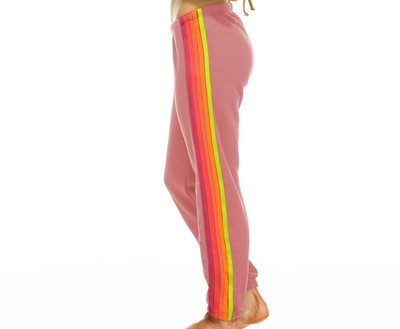 Aviator Nation Stripe Women's Sweatpant in Rose/Neon Medium