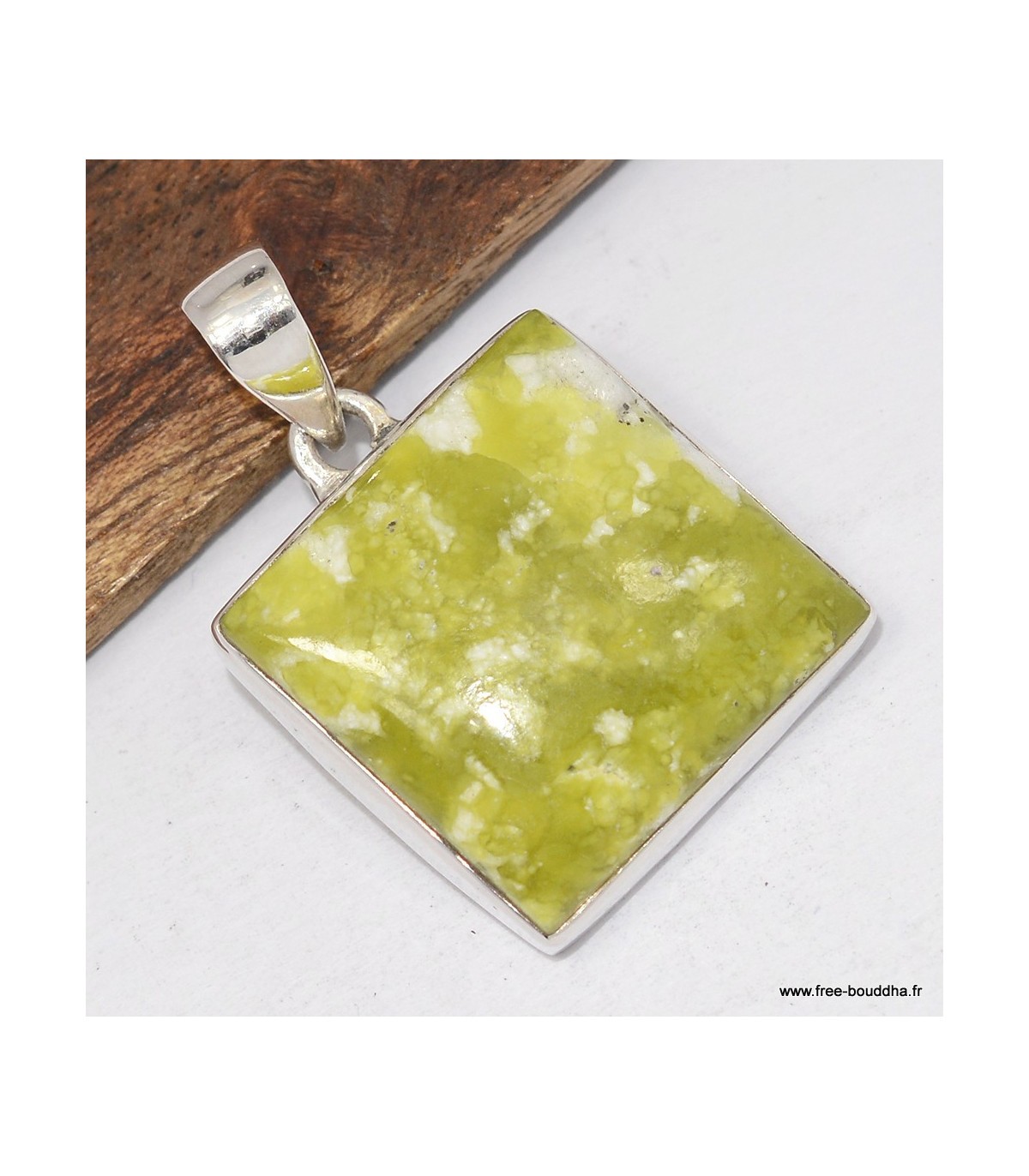 Pendentif Lézardite Serpentine carré TW2.3 contre le stress, bijou d'ancrage