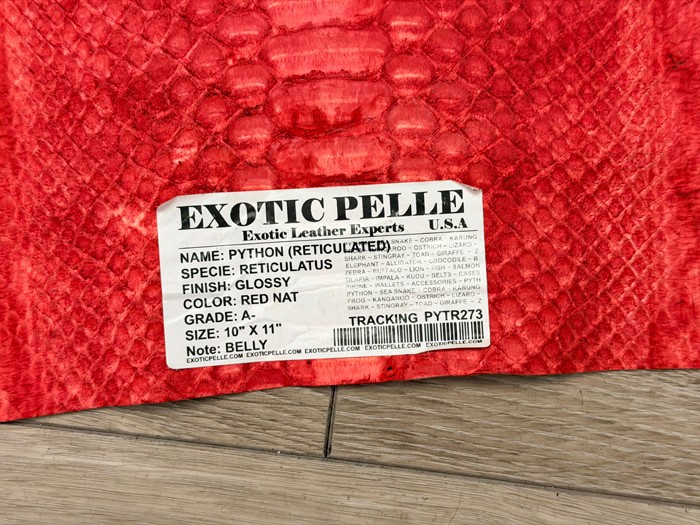 Genuine Red Python Remnant Piece Snakeskin Leather real hide snake skin 273
