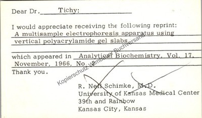Original Postkarte R. Neil Schimke (1935-2016) University of Kansas Medical Cent