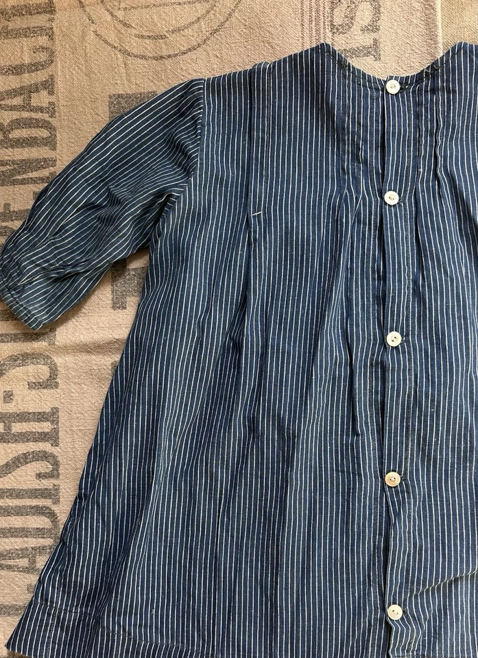 Antiguo vestido índigo para niños a rayas bebé niño pequeño Foto 4 de 4