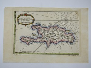 Antique c.1780 map Carte de L’Isle de Saint Domingue de la Marine Haiti 10x15"
