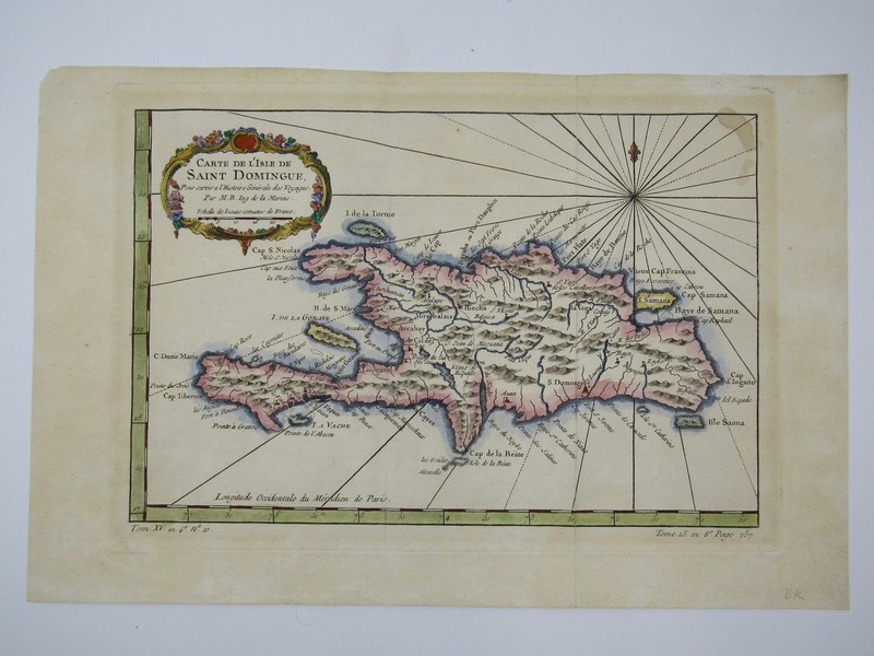 Antique c.1780 map Carte de L’Isle de Saint Domingue de la Marine Haiti 10x15"