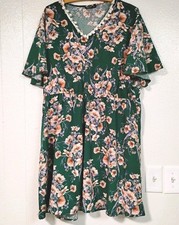 shein curve 3xl green floral boho dress short sleeve flowy summer vacation aline