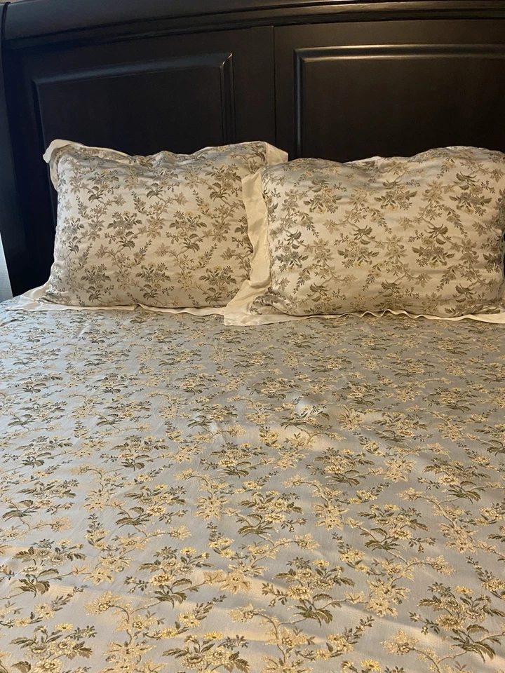 RARO 2008 Bella Notte Colette Queen Cobertor Bordado + 2 Fundas Verde/Dorado Foto 2 de 4