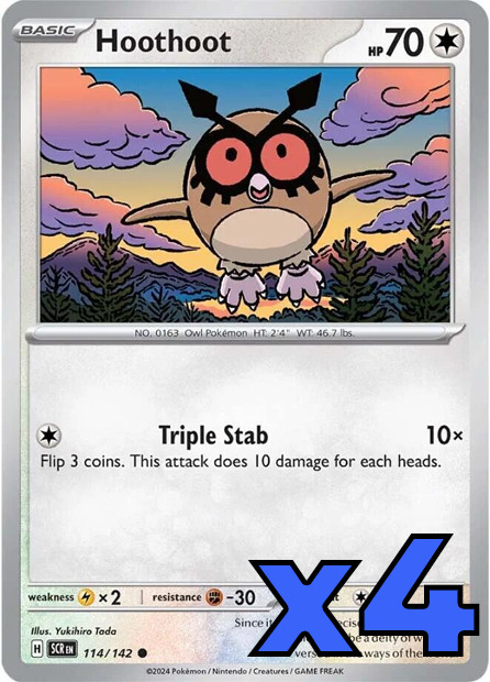 4x Hoothoot 114/142 Sv07: Stellar Crown PLAYSET x4 - Pokemon TCG - NM