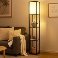 Stehleuchte Stehlampe Esszimmerleuchte Beistellleuchte Stoff Holzregal H 159 Cm