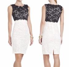 BCBG Max Azria Cerise Lace Dress 6 White Black Sleeveless Round Neck Cocktail