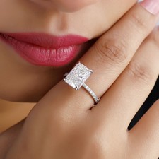 1.00-5.00 CT Hidden Halo Radiant Cut Lab Grown Diamond Engagement Ring in 14k WG