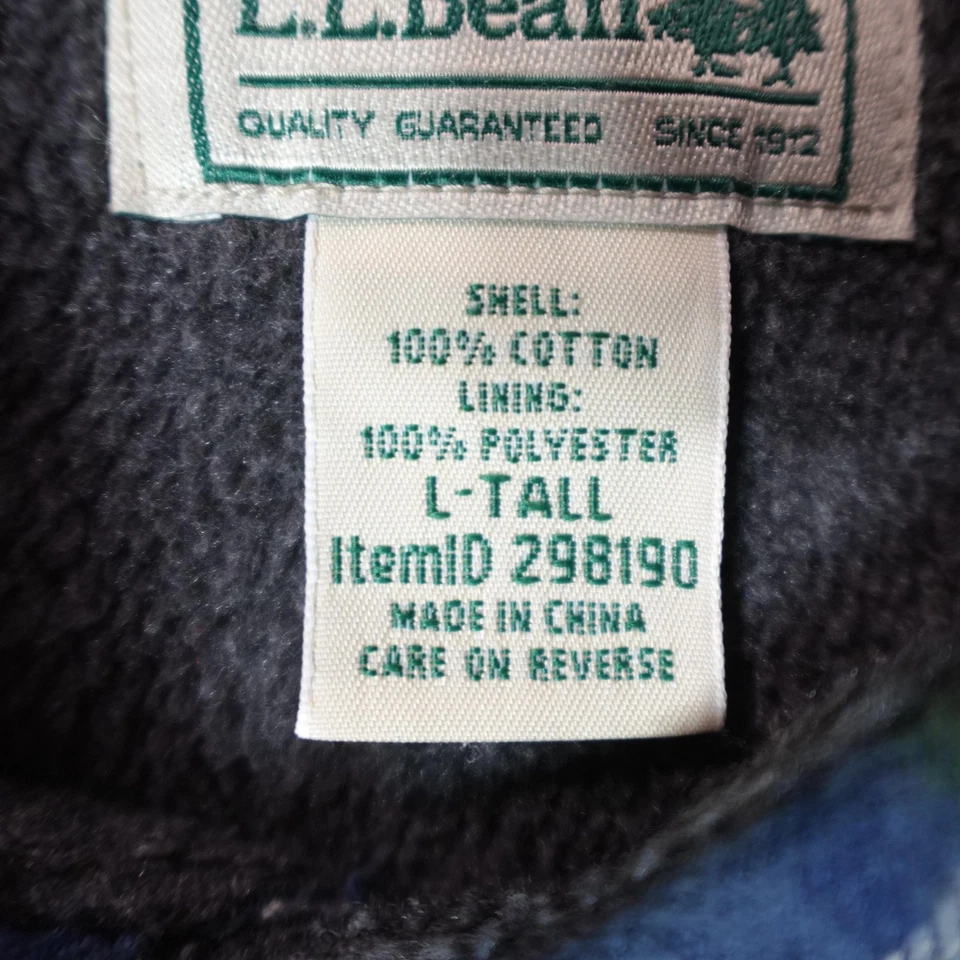 LL Bean Flannel Shirt Jacket Mens L Tall Blue Plaid Fleece Lined Shacket Outdoor - Image 4 of 4