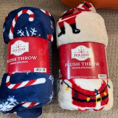 Holiday Time Plush Throw Blanket 2 Pack Christmas Santa Candy Cane 50x60 New