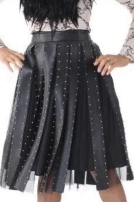 For Her NYC Black Studded Leather Panels and Tulle Skirt. Size Large