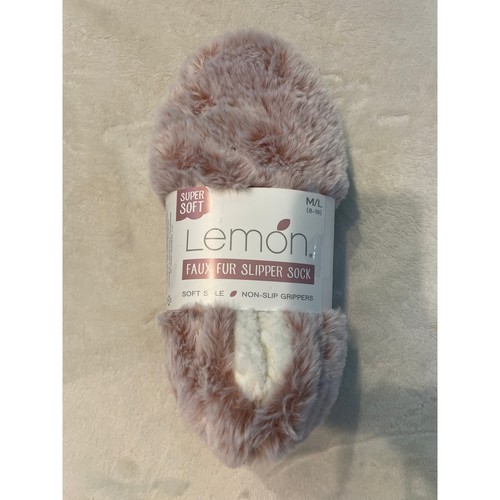 NEU LEMON Damen superweiche Kunstfell Hausschuhe Socken rutschfest Indoor rosa M/L