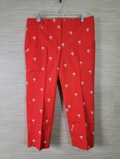 Talbots Signature Women  s Pants Size 14 Red Palm Tree Print Straight Leg