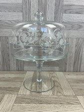 Cake Stand - Glass With Etched Dome Lid - Serving Dishes - Afternoon Tea