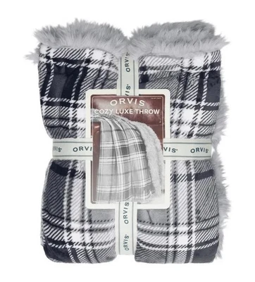 Orvis Cozy Luxe Throw Blanket, Velvet Plush Reverse to Faux Fur Throw 60” X 70”