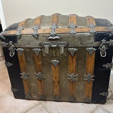 Antique Victorian Steamer Trunk Storage Chest Camelback Humpback Restored