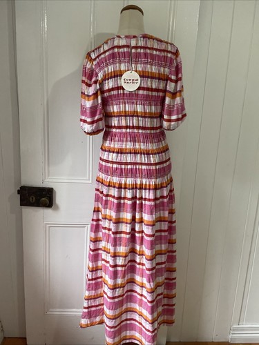 Cowgirl Surfer size AU10 / Small Flos Pink Check Shirred Maxi Dress New W Tags - Picture 4 of 10