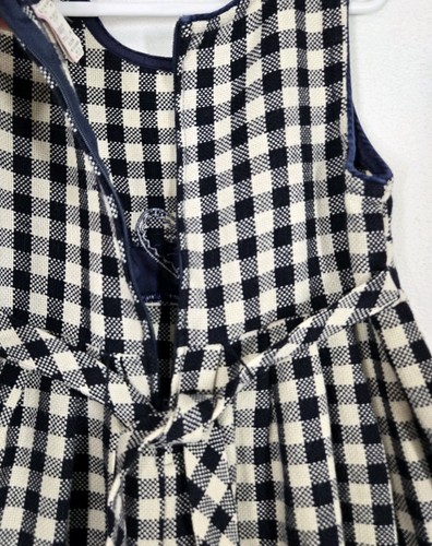 VTG Dress Jumper sz 6 Blue White Checked Sleeveless Fit & Flare Velvet Trim - Picture 8 of 15