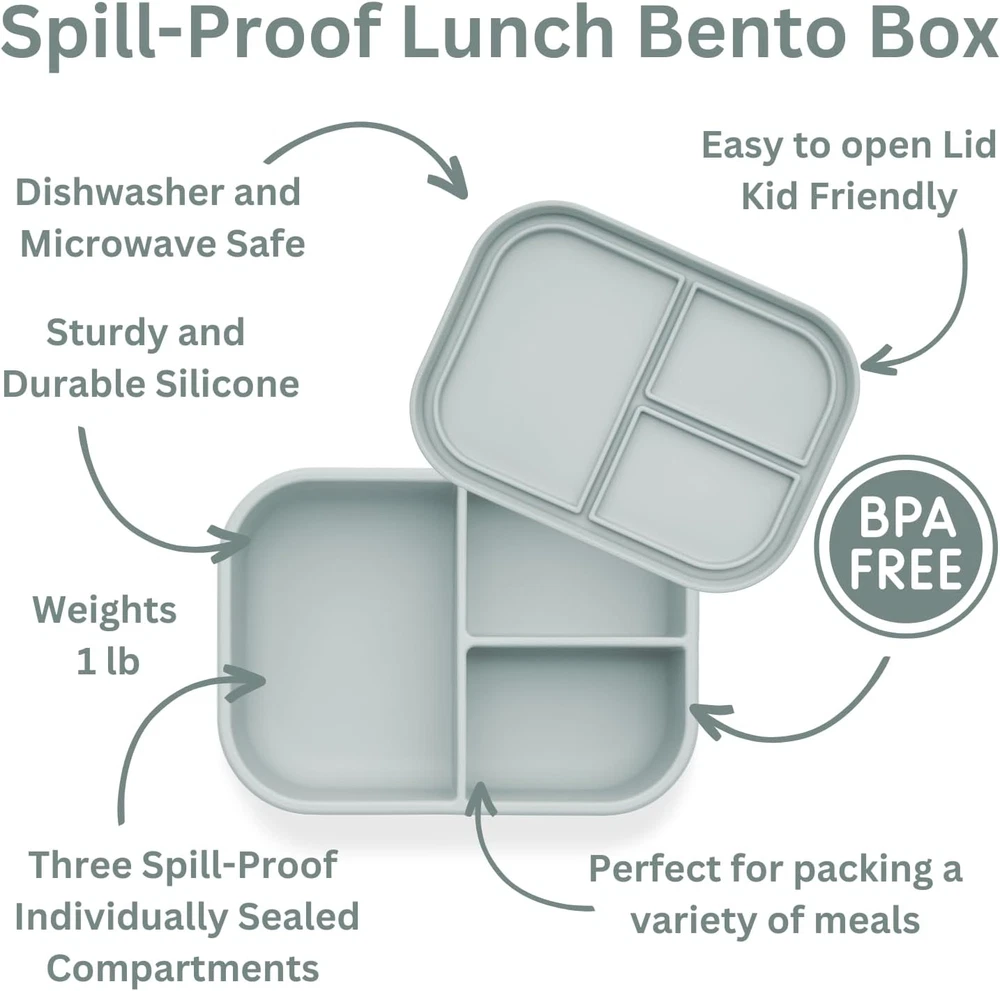Blue Silicone Bento Lunch Box for Kids & Adults | Leakproof & Durable