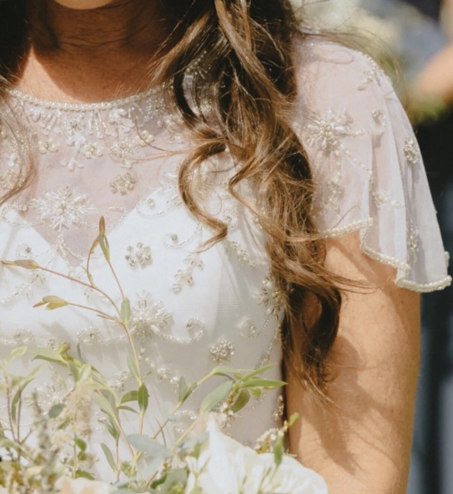 Vestido de novia BHLDN (3 piezas) talla 2/4 falda satinada, frente hasta la rodilla, tren bk Foto 3 de 4