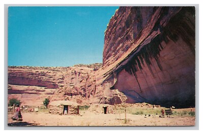 Arizona Navajo Hogans Homes De Chelly Native American People Canyon Postcard UNP