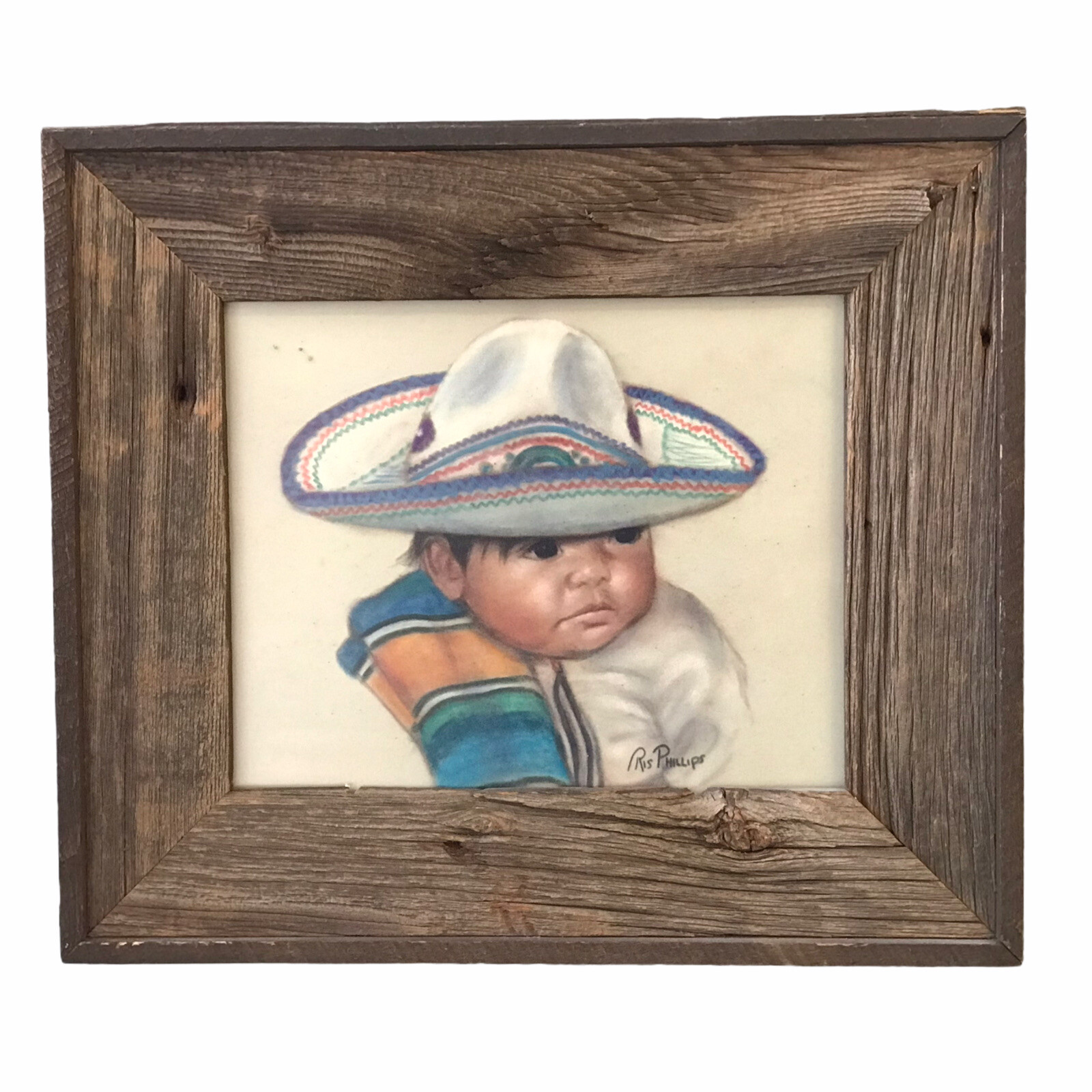 Ris Phillips Original Artwork Pastel On Velour Central Latin American Boy 14"