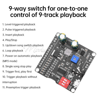 20W 9-way MP3 Player Voice Playback Module DC6-35V D-class Custom Audio Board
