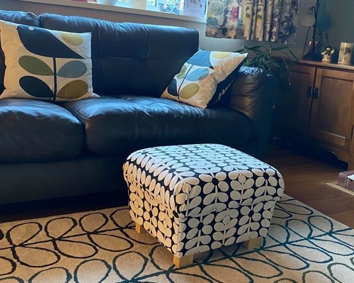 Storage Footstools Pouffes Footstalls Fryetts Bergen Fabric Floral Ochre Blue - Picture 16 of 35