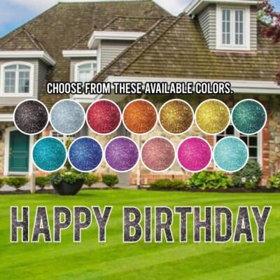 18  Sparkle Happy Birthday Yard Sign Letters, Bebas Font, 13pc, Includes Stakes