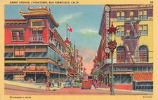 1930s Postcard Grant Avenue Chinatown San Francisco CA Linen Autos Street  *Ab2a