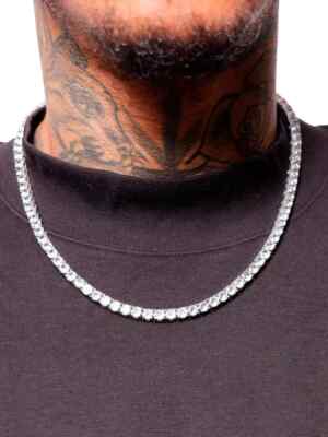 10Ct Lab-Grown Diamond Set Mens Tennis Necklace in 9K White Gold 20''inch