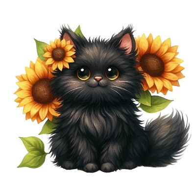 Black Cat Sticker with Flowers Decal for Laptop Window Car 18X18 cm