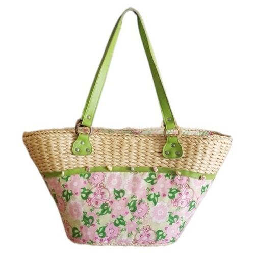 Tinsley Blake CollectionPink Floral Straw With Shell Accent Tote