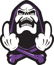 DEATH SKULL WITH MIDDLE FINGER WHITE 3M STICKER USA MADE TRUCK CARTOON CAR