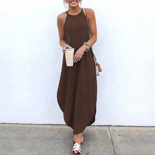 Damen Sommer Shirt Kleid Mode Sommerkleid Urlaub Strand Maxi Lang Slip - Bild 18 von 23