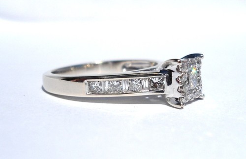 14k Solid White Gold Natural Princess Cut Diamond Ring Band W/Accents - Size 6.5 - Picture 14 of 24