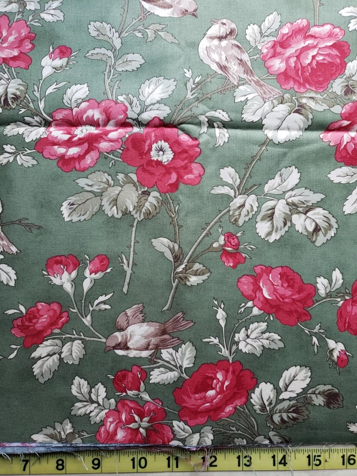 Wintergreen By 3 Sisters For Moda Green Floral Birds 2 Yards x 44" 44010 - Image 3 of 4