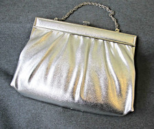 Vintage silvertone leatherette chain strap clutch purse bag