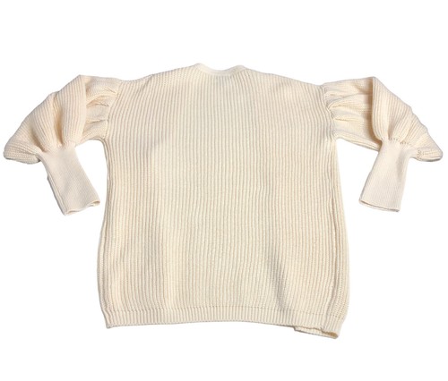 Poof New York Cardigan Women M Cream Open Front Knit Puff Sleeve Acrylic Sweater - Picture 2 of 9